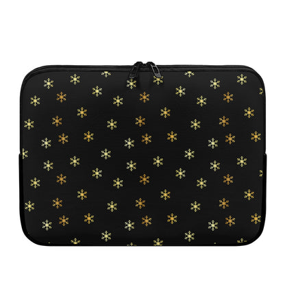 Black And Gold Snowflake Pattern Print Laptop Sleeve