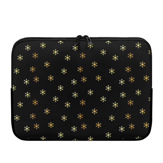 Black And Gold Snowflake Pattern Print Laptop Sleeve