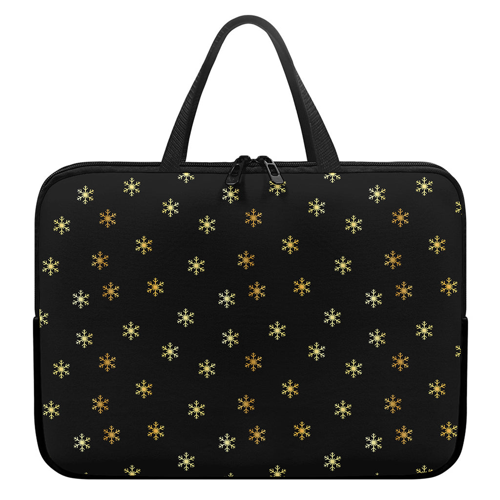 Black And Gold Snowflake Pattern Print Laptop Sleeve With Handle