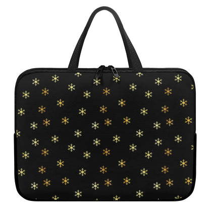 Black And Gold Snowflake Pattern Print Laptop Sleeve With Handle