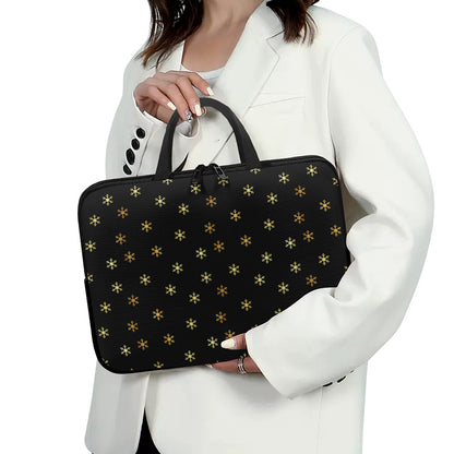 Black And Gold Snowflake Pattern Print Laptop Sleeve With Handle