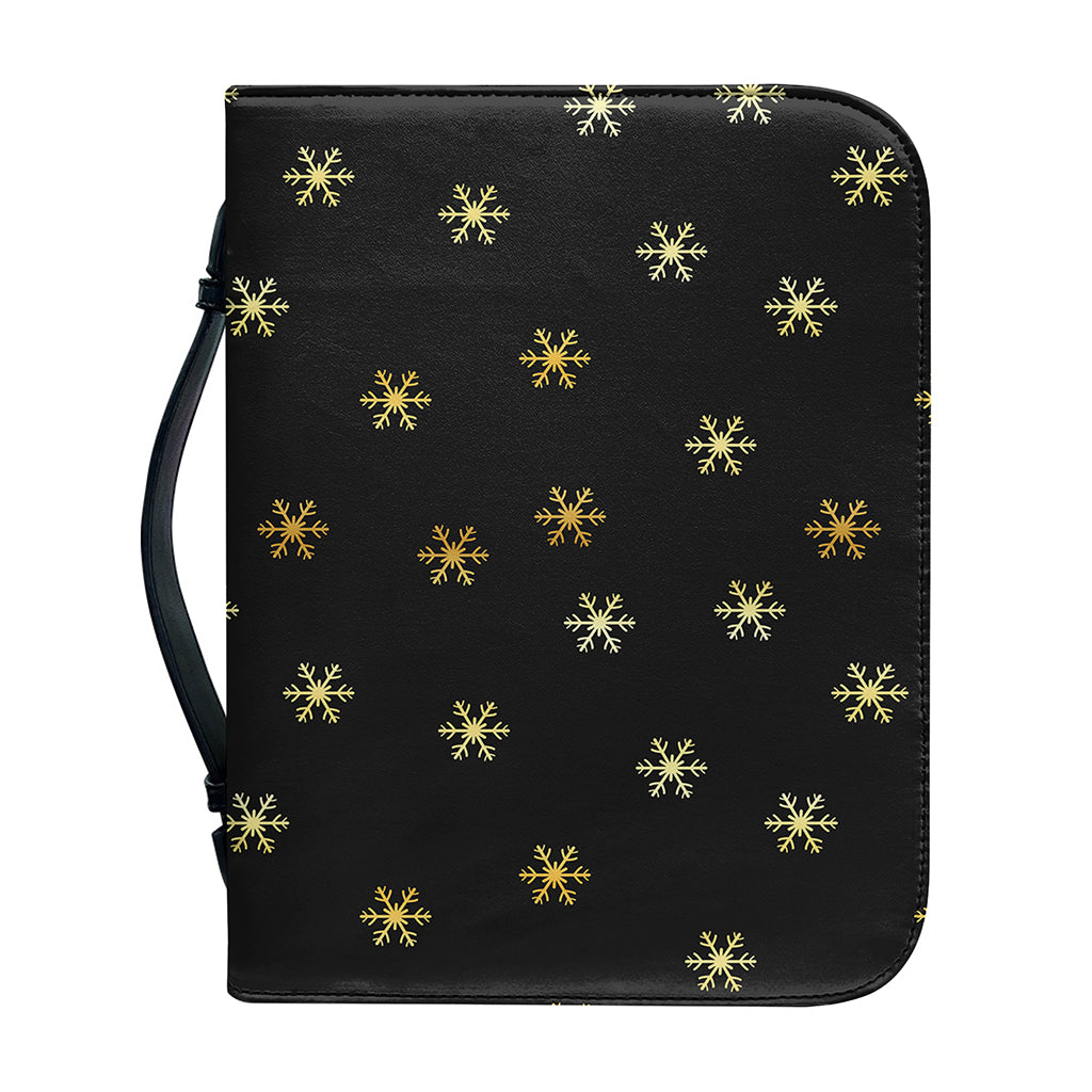 Black And Gold Snowflake Pattern Print Leather Bible Cover