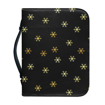 Black And Gold Snowflake Pattern Print Leather Bible Cover