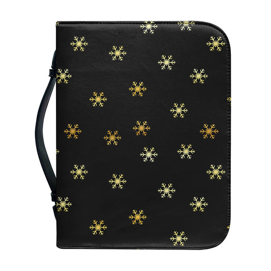Black And Gold Snowflake Pattern Print Leather Bible Cover