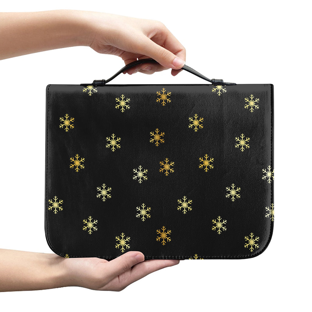 Black And Gold Snowflake Pattern Print Leather Bible Cover
