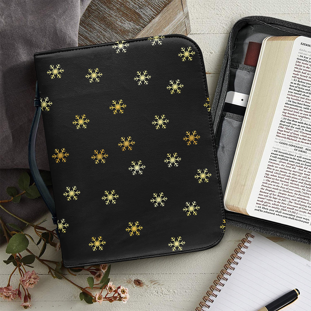 Black And Gold Snowflake Pattern Print Leather Bible Cover