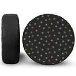 Black And Gold Snowflake Pattern Print Leather Spare Tire Cover