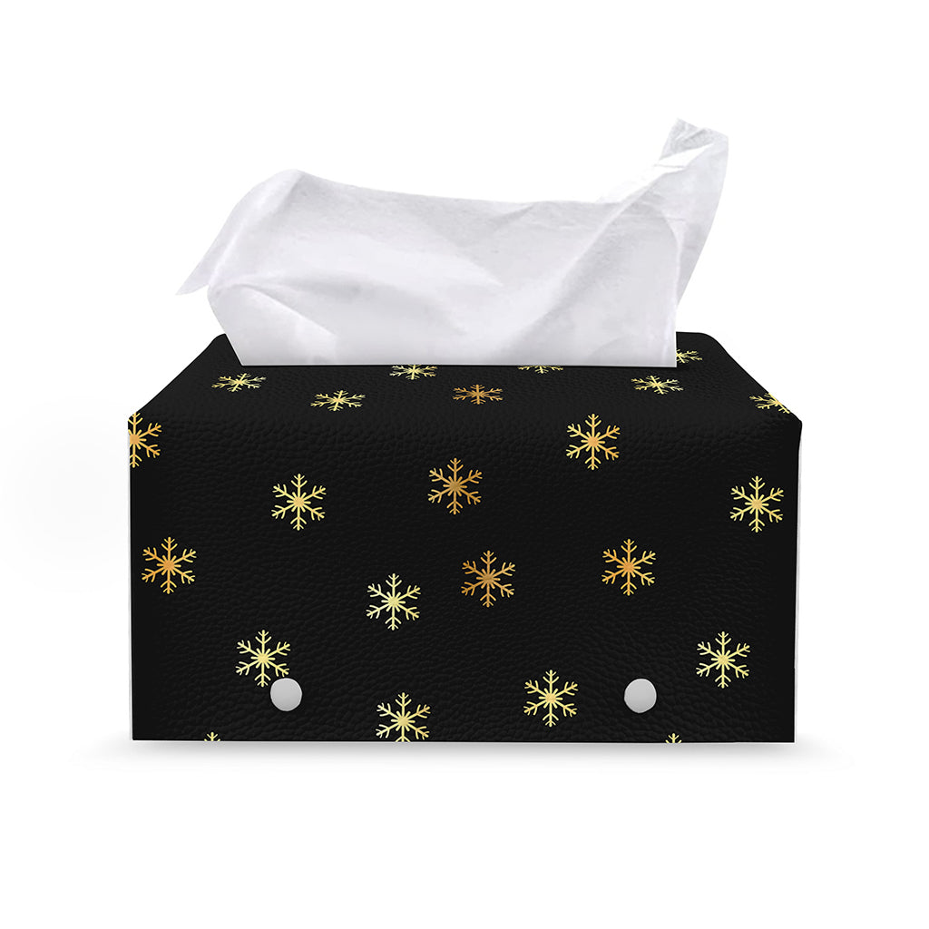Black And Gold Snowflake Pattern Print Leather Tissue Box Cover