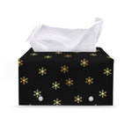 Black And Gold Snowflake Pattern Print Leather Tissue Box Cover