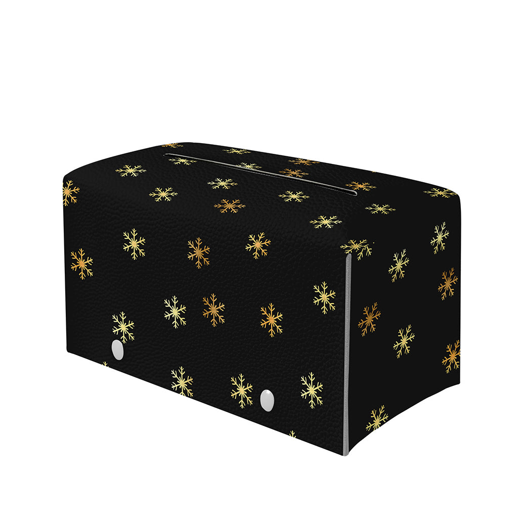 Black And Gold Snowflake Pattern Print Leather Tissue Box Cover