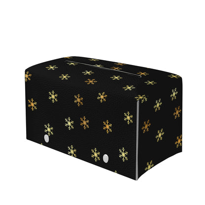 Black And Gold Snowflake Pattern Print Leather Tissue Box Cover