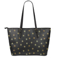 Black And Gold Snowflake Pattern Print Leather Tote Bag With Zipper