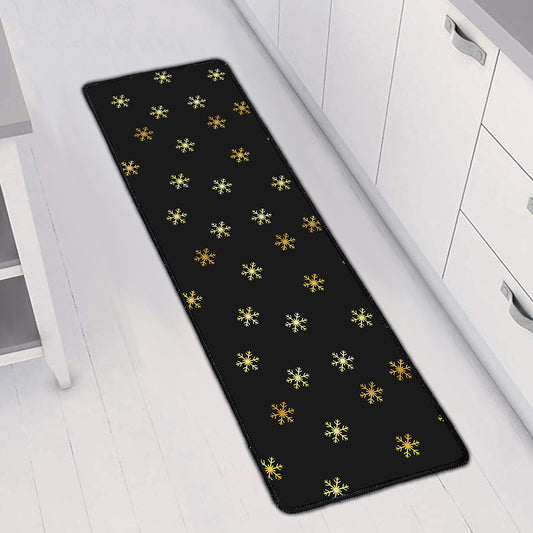 Black And Gold Snowflake Pattern Print Long Kitchen Mat