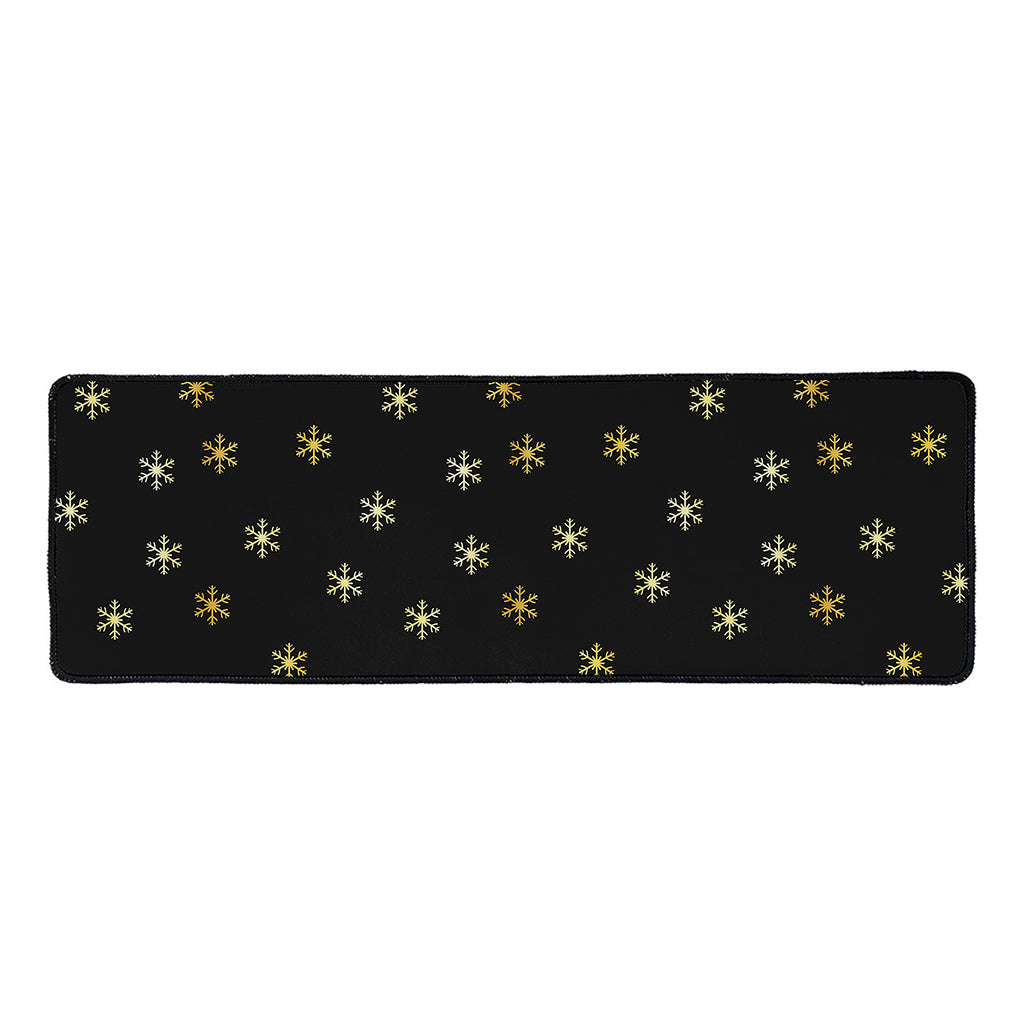 Black And Gold Snowflake Pattern Print Long Kitchen Mat