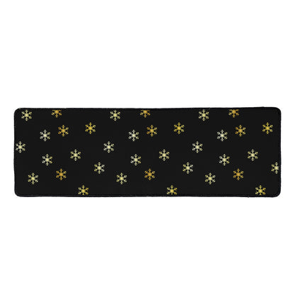 Black And Gold Snowflake Pattern Print Long Kitchen Mat