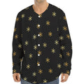 Black And Gold Snowflake Pattern Print Long Sleeve Baseball Jersey