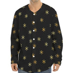 Black And Gold Snowflake Pattern Print Long Sleeve Baseball Jersey