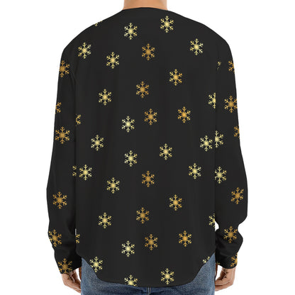 Black And Gold Snowflake Pattern Print Long Sleeve Baseball Jersey