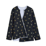 Black And Gold Snowflake Pattern Print Long Sleeve Short Coat
