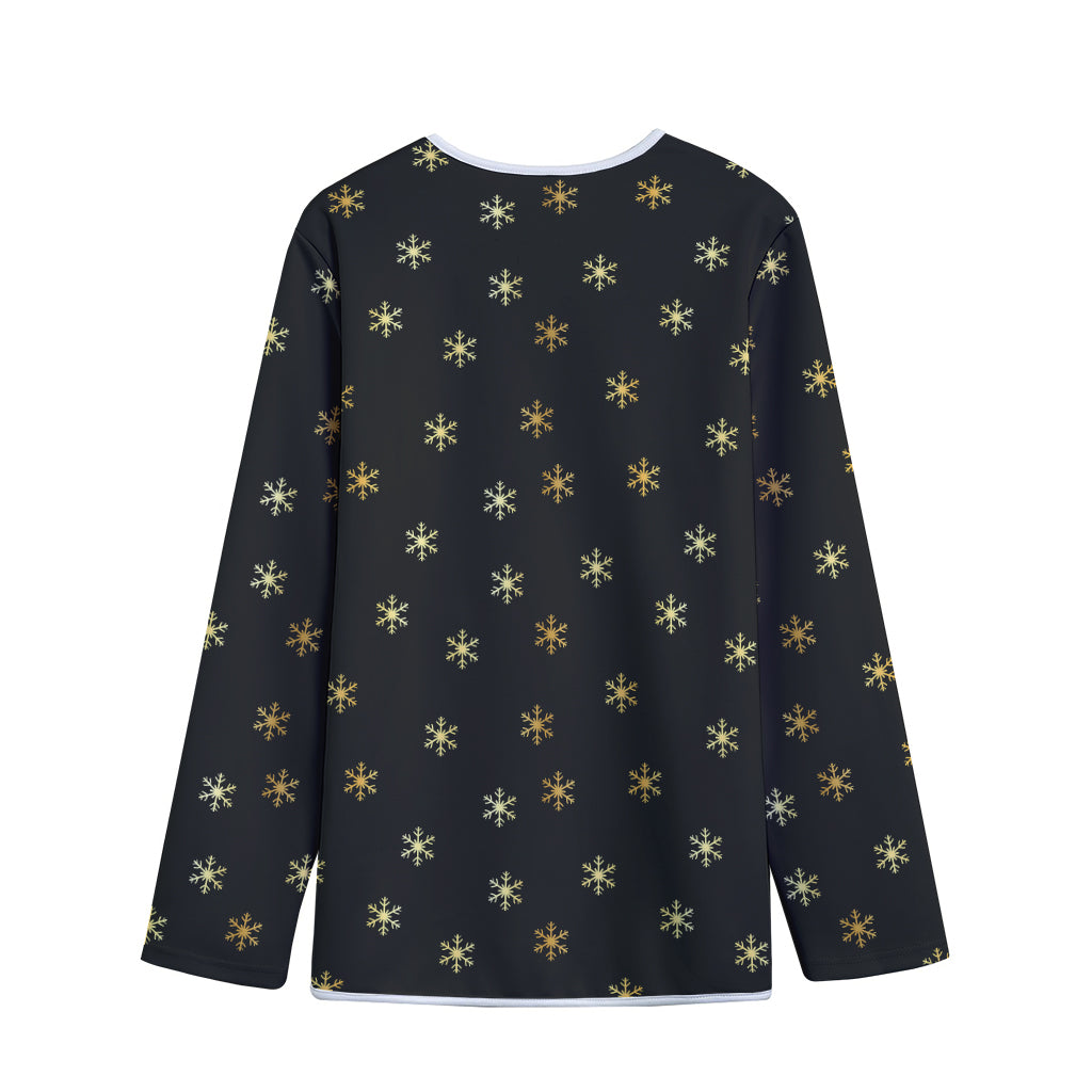 Black And Gold Snowflake Pattern Print Long Sleeve Short Coat
