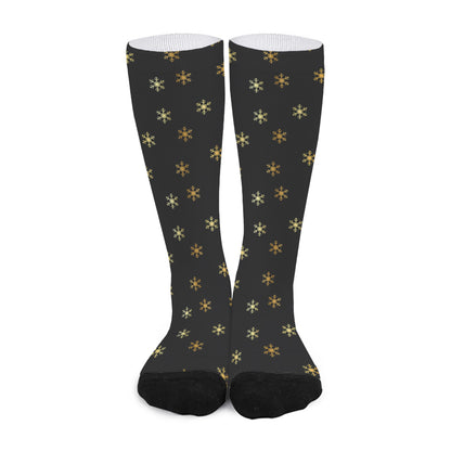 Black And Gold Snowflake Pattern Print Long Socks