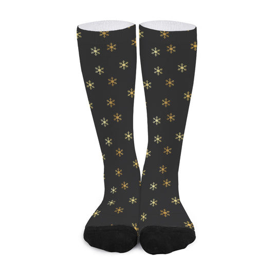 Black And Gold Snowflake Pattern Print Long Socks