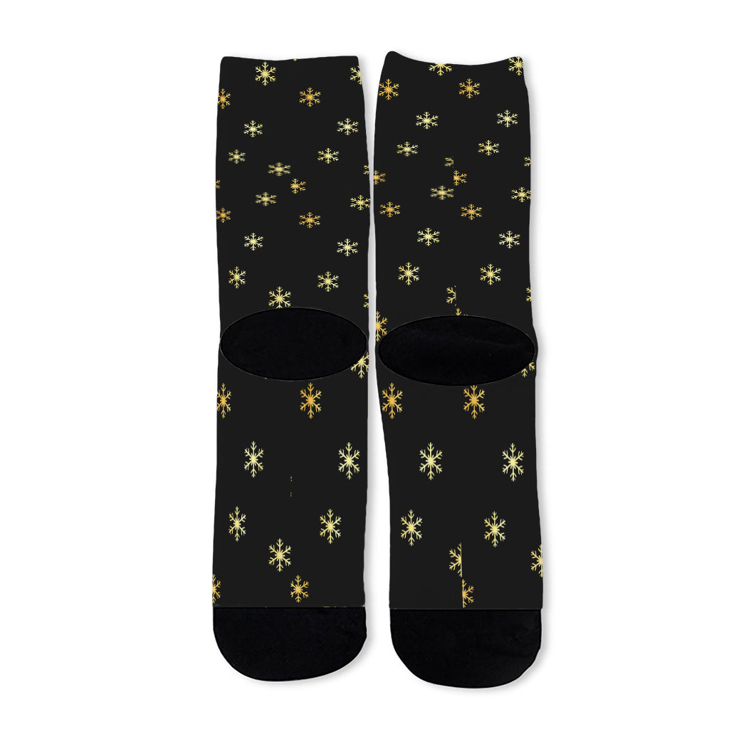 Black And Gold Snowflake Pattern Print Long Socks