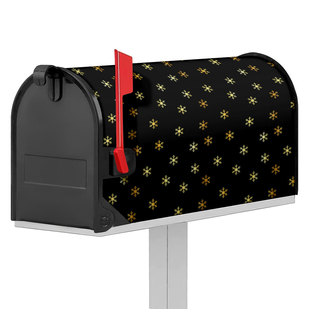 Black And Gold Snowflake Pattern Print Mailbox Cover