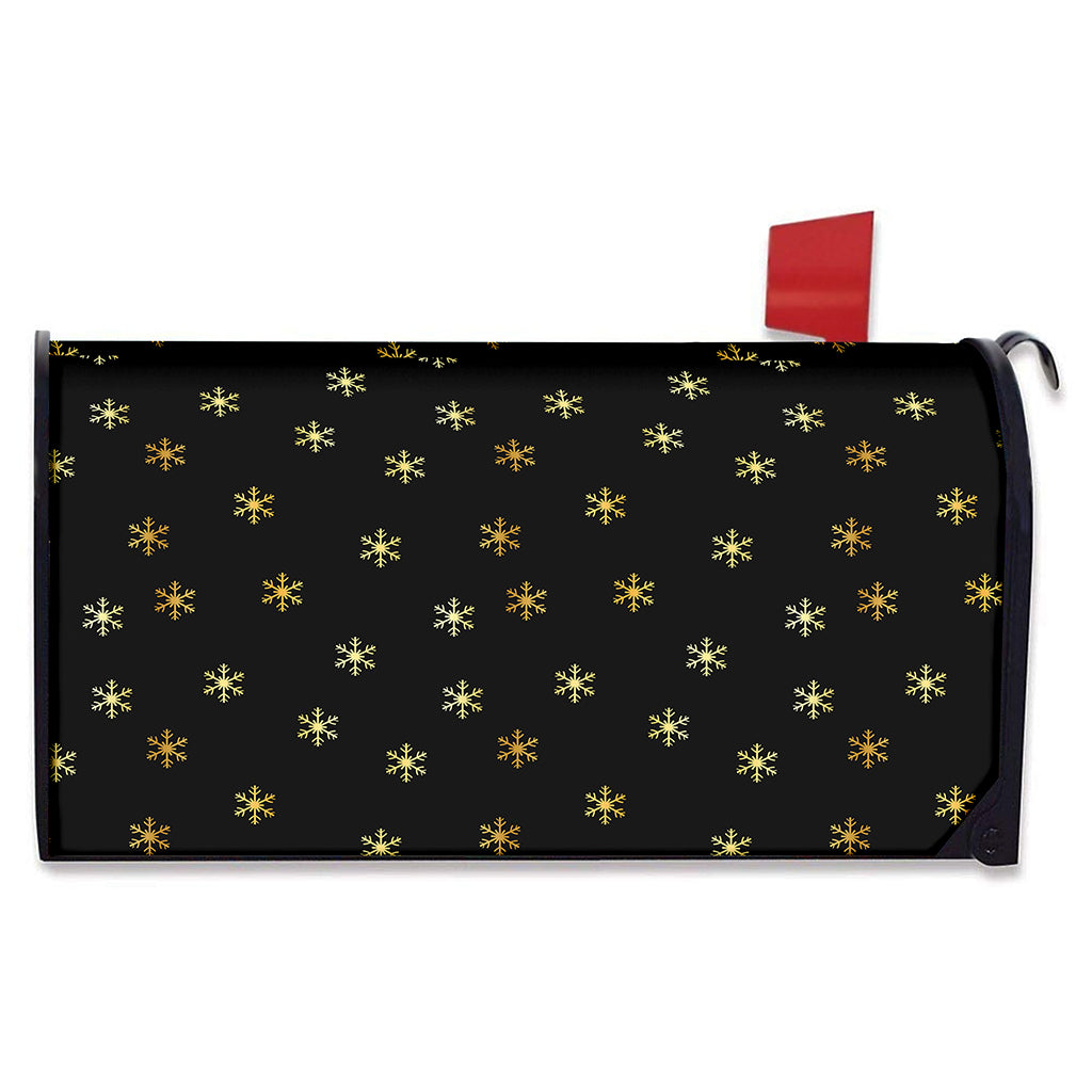 Black And Gold Snowflake Pattern Print Mailbox Cover