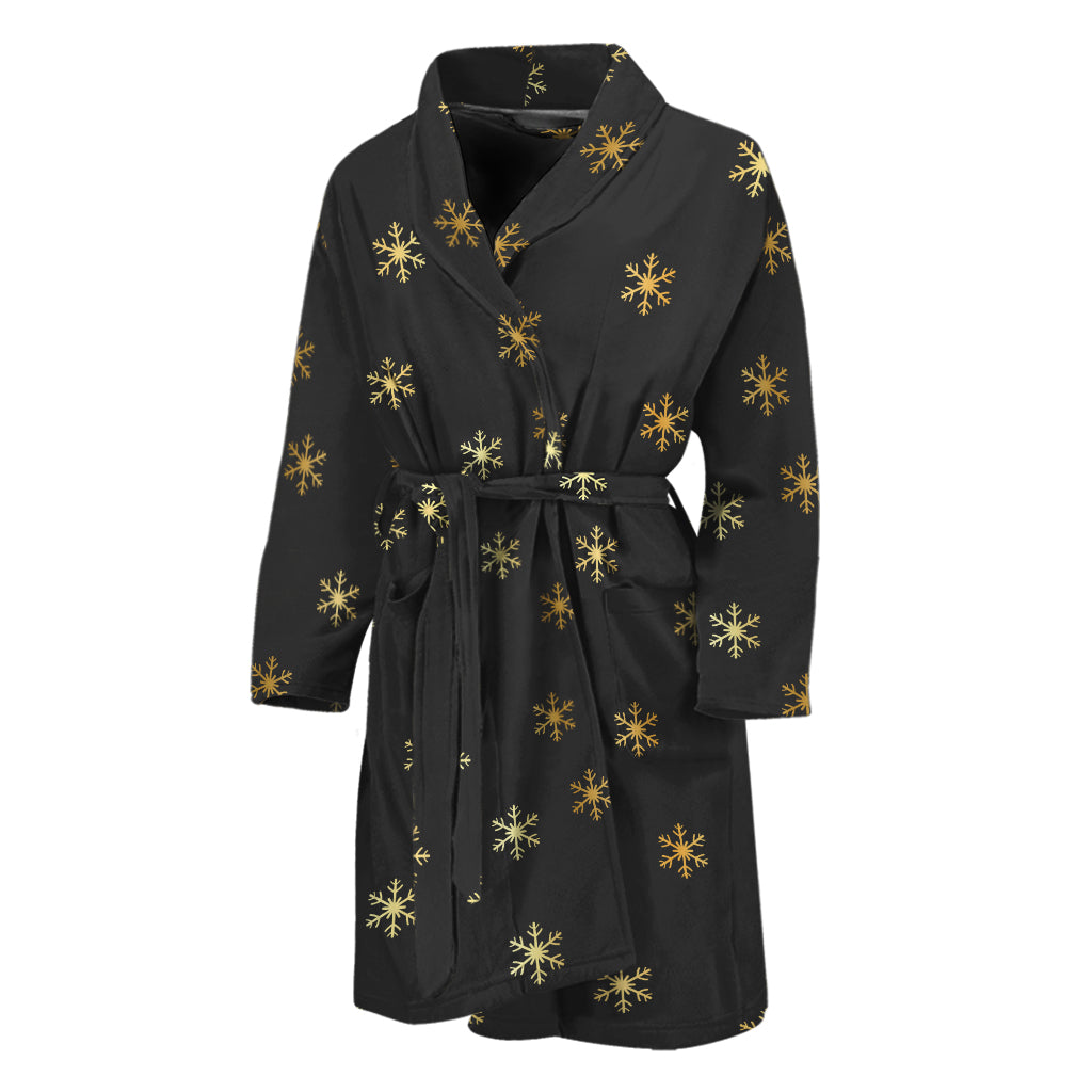 Black And Gold Snowflake Pattern Print Men's Bathrobe