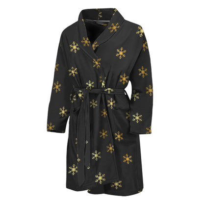 Black And Gold Snowflake Pattern Print Men's Bathrobe