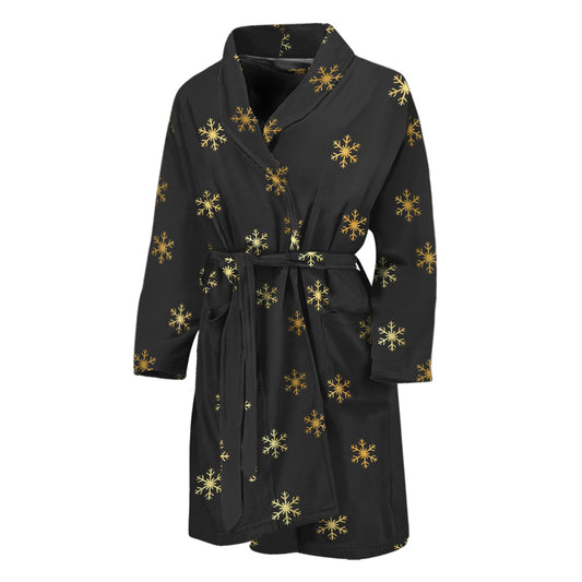 Black And Gold Snowflake Pattern Print Men's Bathrobe