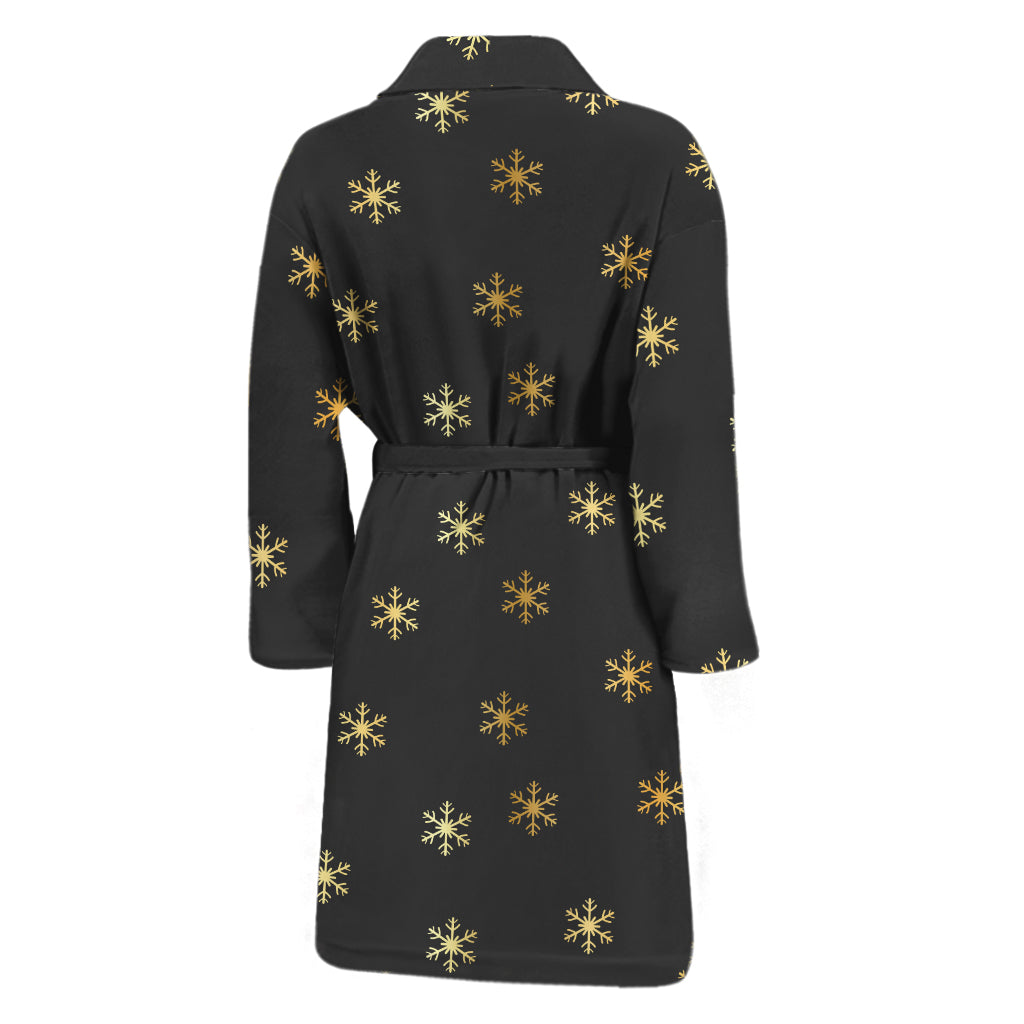 Black And Gold Snowflake Pattern Print Men's Bathrobe