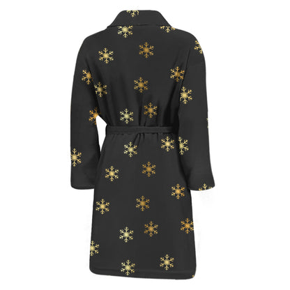 Black And Gold Snowflake Pattern Print Men's Bathrobe