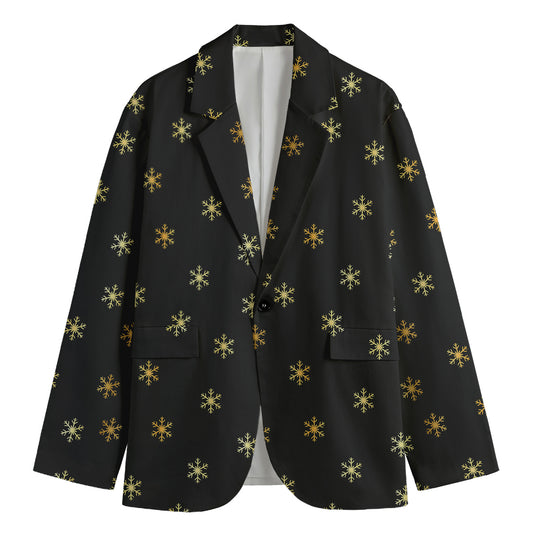 Black And Gold Snowflake Pattern Print Men's Blazer