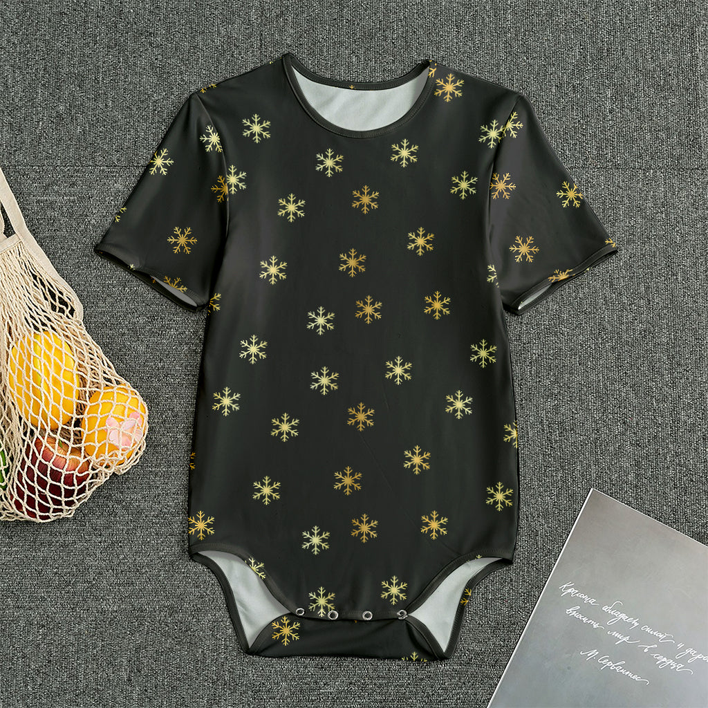 Black And Gold Snowflake Pattern Print Men's Bodysuit