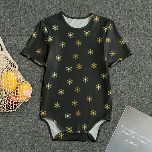 Black And Gold Snowflake Pattern Print Men's Bodysuit