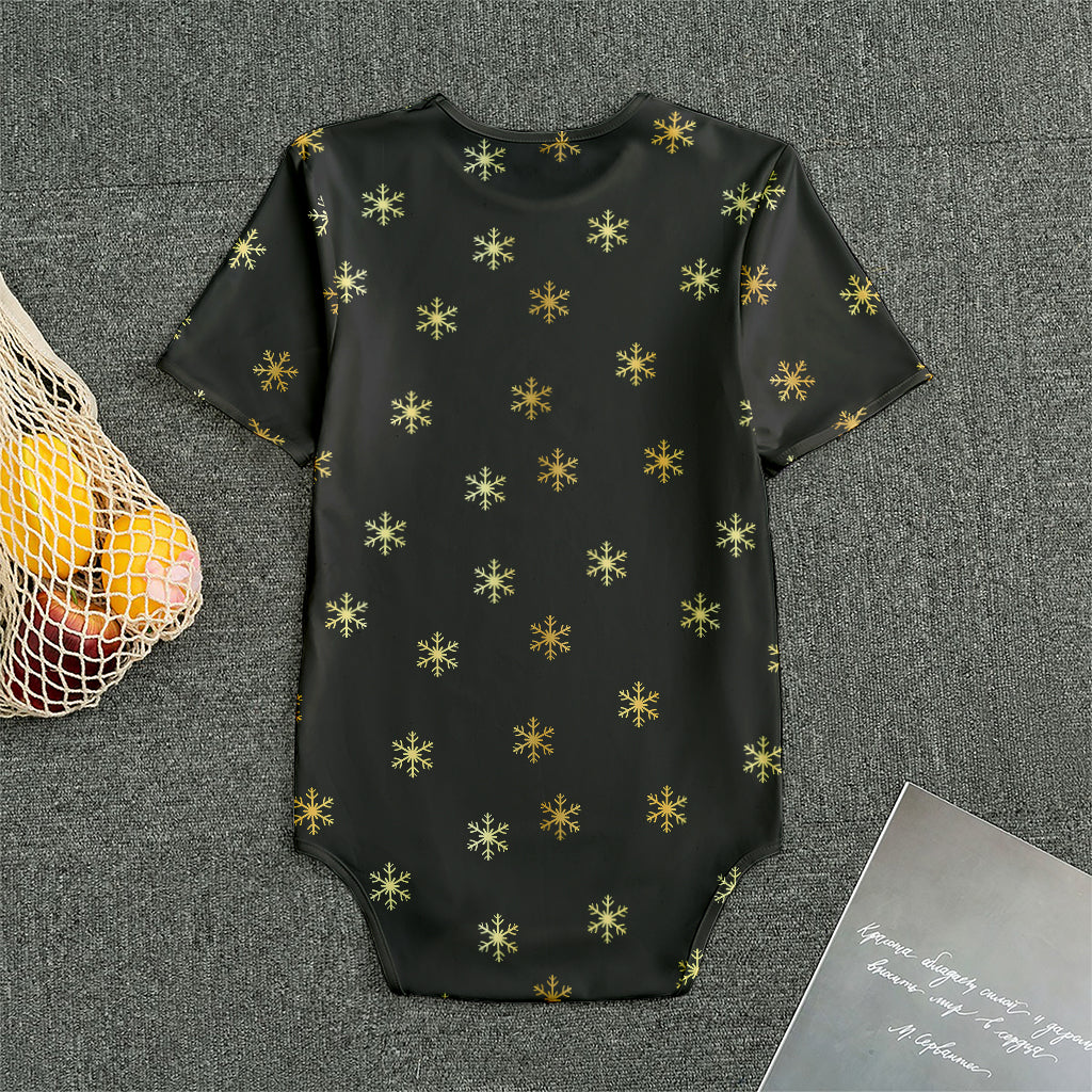 Black And Gold Snowflake Pattern Print Men's Bodysuit