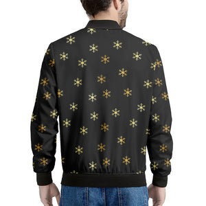 Black And Gold Snowflake Pattern Print Men's Bomber Jacket