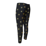 Black And Gold Snowflake Pattern Print Men's Compression Pants