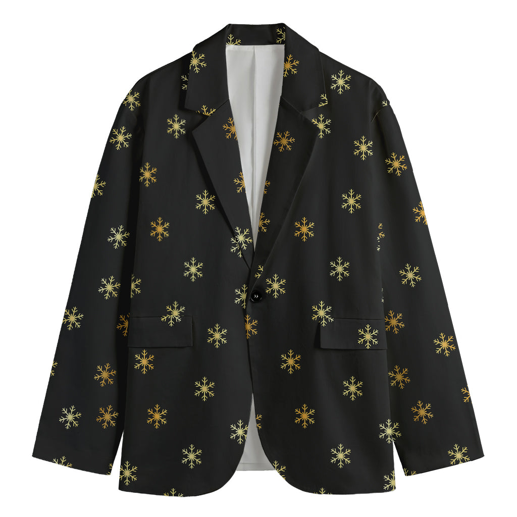 Black And Gold Snowflake Pattern Print Men's Cotton Blazer