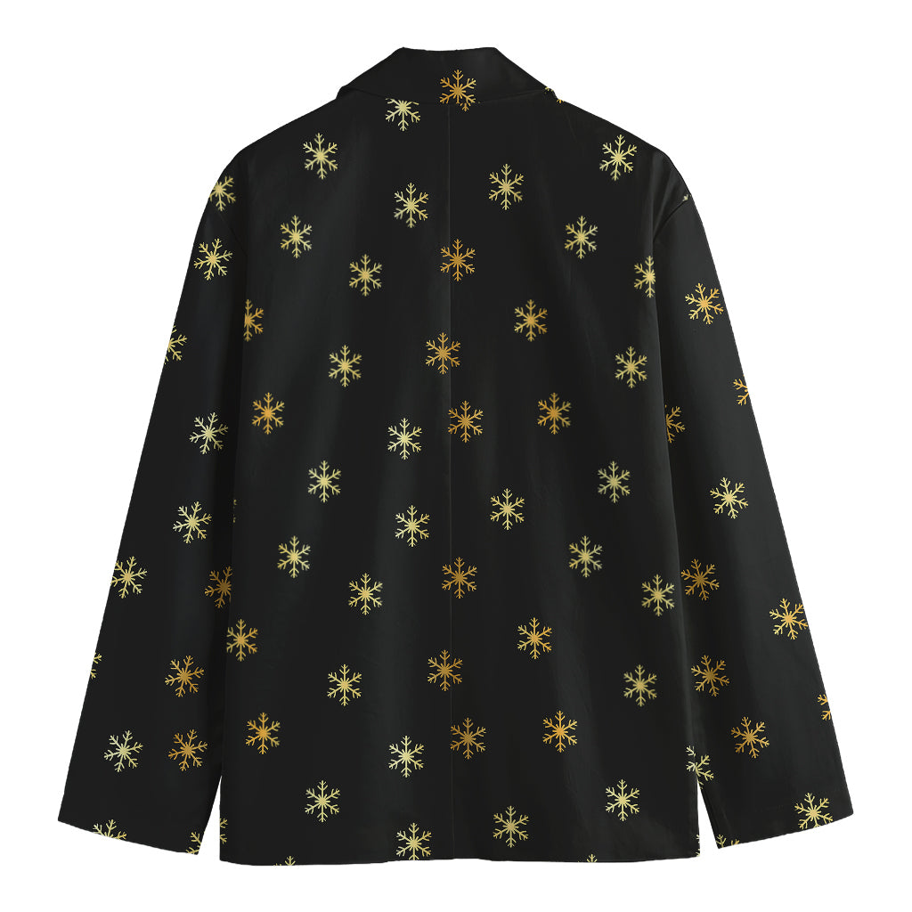 Black And Gold Snowflake Pattern Print Men's Cotton Blazer