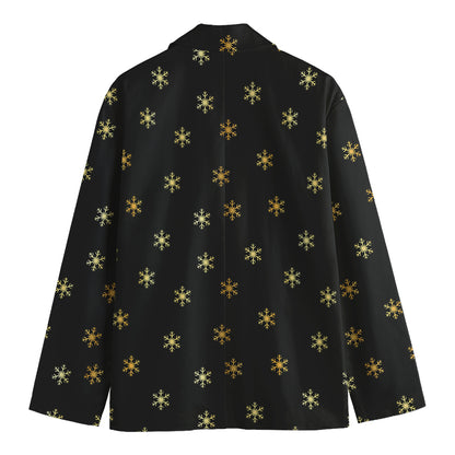 Black And Gold Snowflake Pattern Print Men's Cotton Blazer