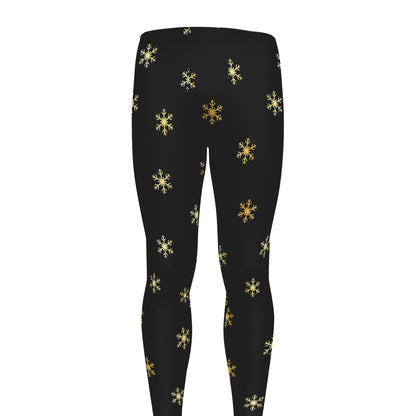 Black And Gold Snowflake Pattern Print Men's leggings