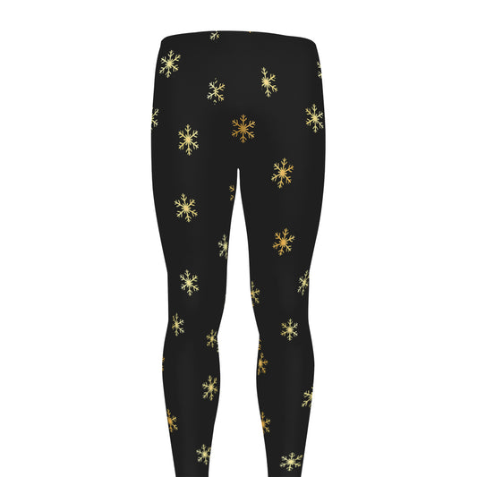 Black And Gold Snowflake Pattern Print Men's leggings