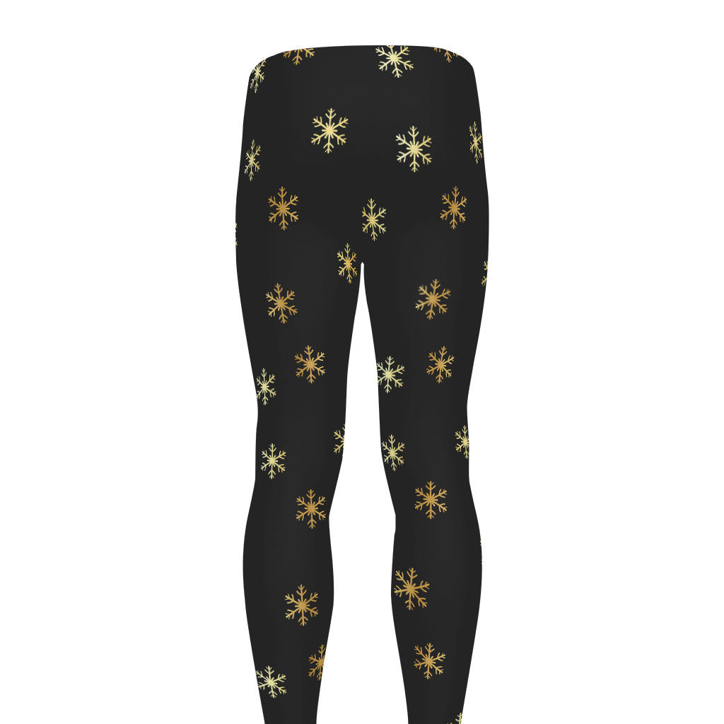 Black And Gold Snowflake Pattern Print Men's leggings