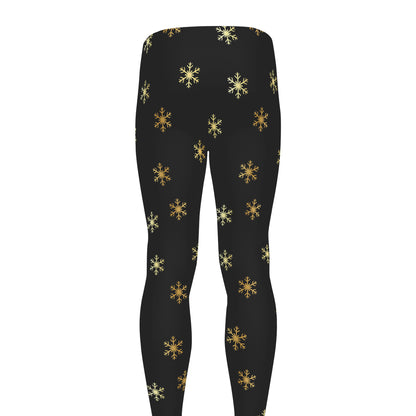 Black And Gold Snowflake Pattern Print Men's leggings
