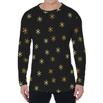 Black And Gold Snowflake Pattern Print Men's Long Sleeve T-Shirt