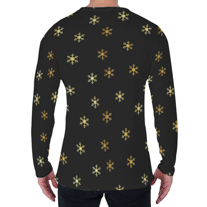 Black And Gold Snowflake Pattern Print Men's Long Sleeve T-Shirt