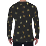 Black And Gold Snowflake Pattern Print Men's Long Sleeve T-Shirt